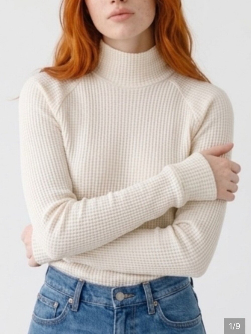 The North Face Off White Waffle-Knit Cowl Neck Sweater 100% Cotton New No Tags